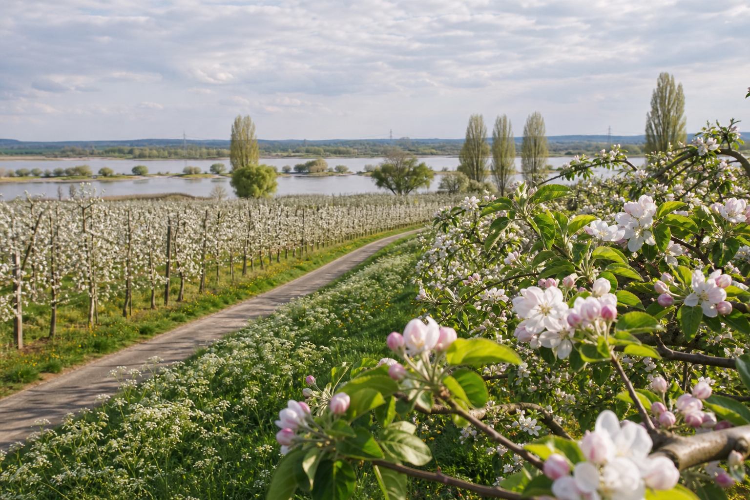 Obstgärten und Landstraße im Alten Land